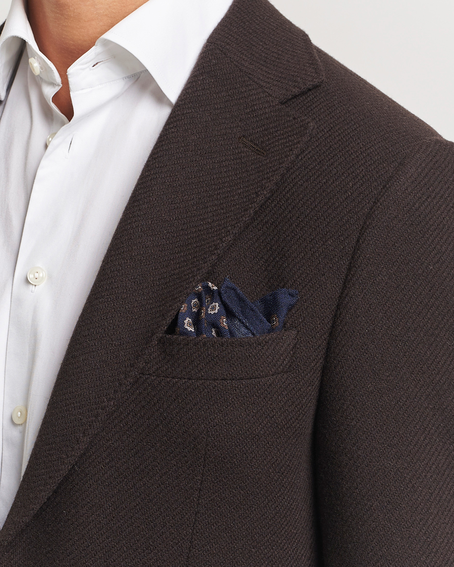 Herre |  | Amanda Christensen | Wool Flannel Printed Flower Pocket Square Navy