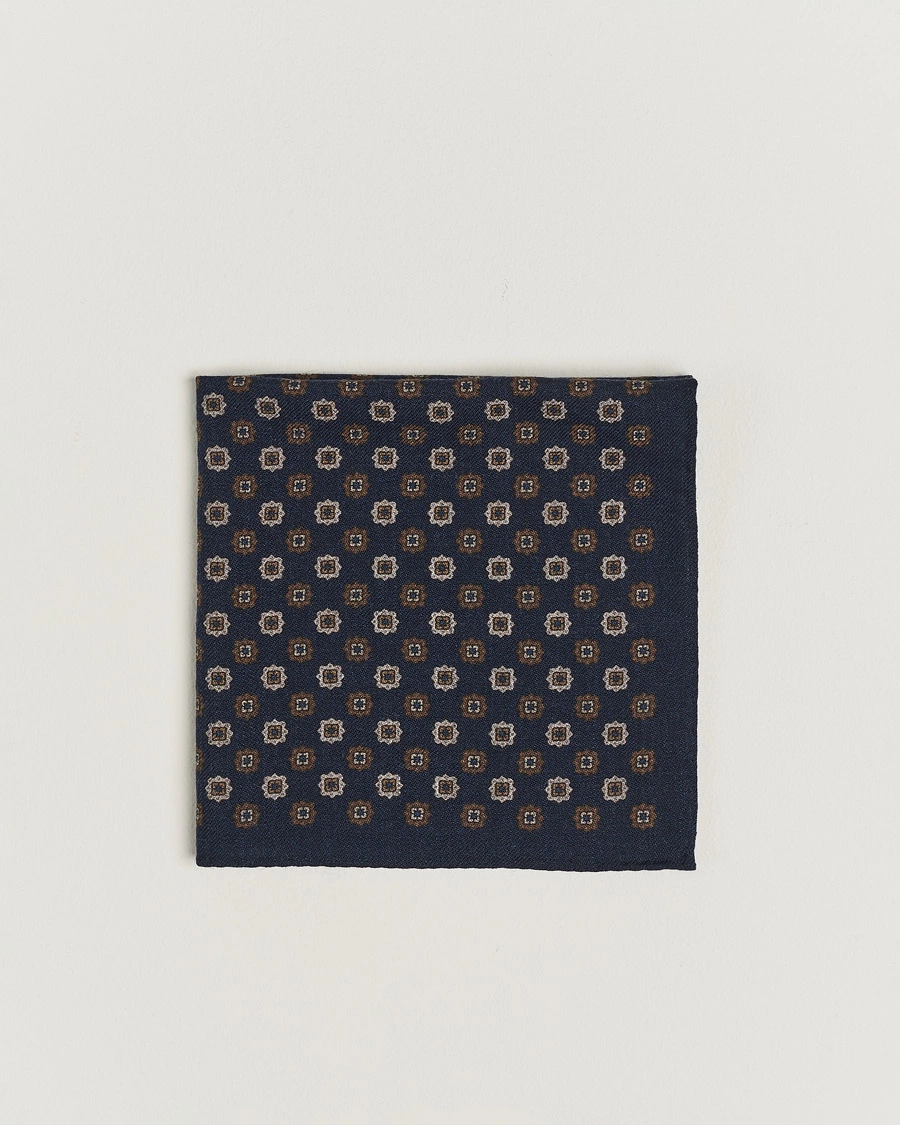 Herre |  | Amanda Christensen | Wool Flannel Printed Flower Pocket Square Navy