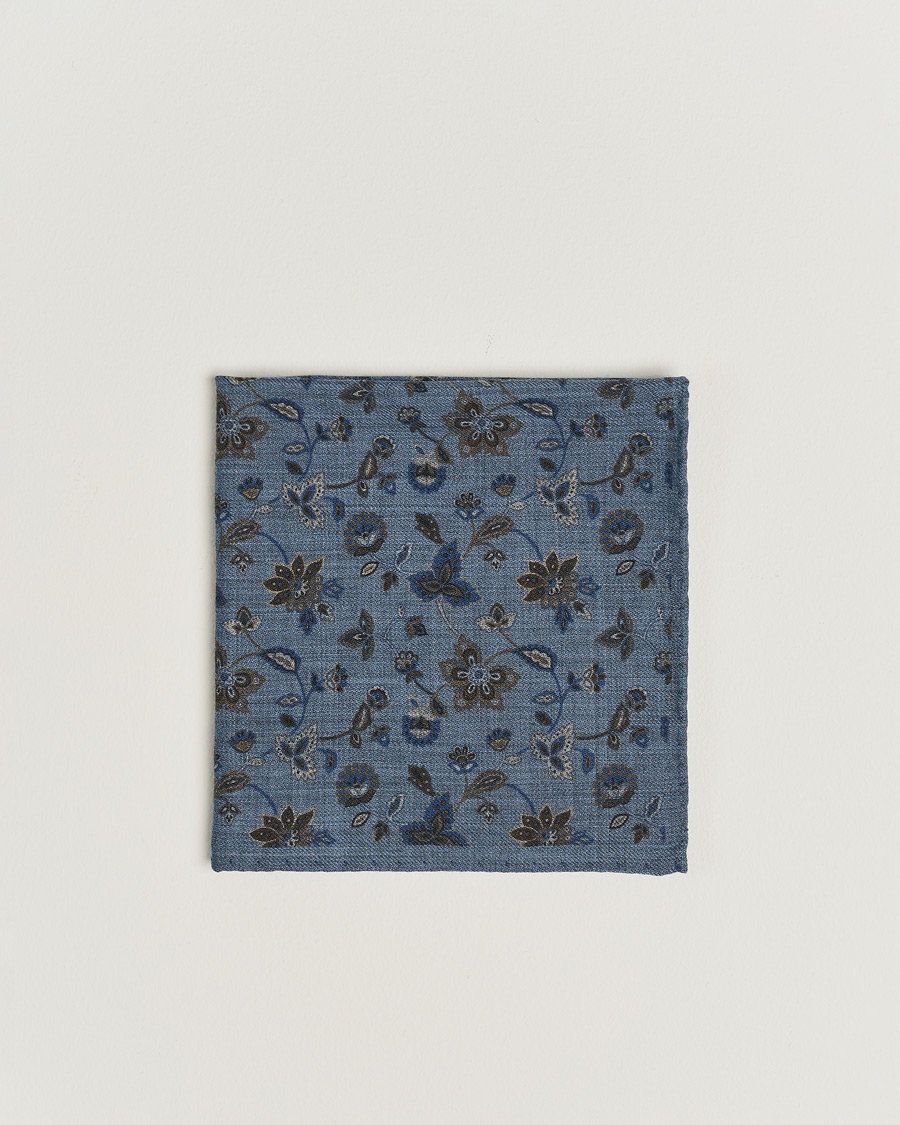 Herre |  | Amanda Christensen | Wool Flannel Printed Flower Pocket Square Blue