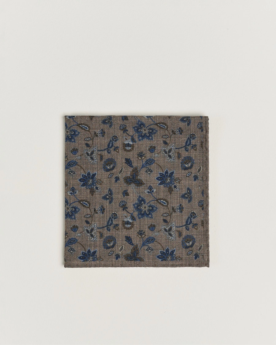 Herre |  | Amanda Christensen | Wool Flannel Printed Flower Pocket Square Brown