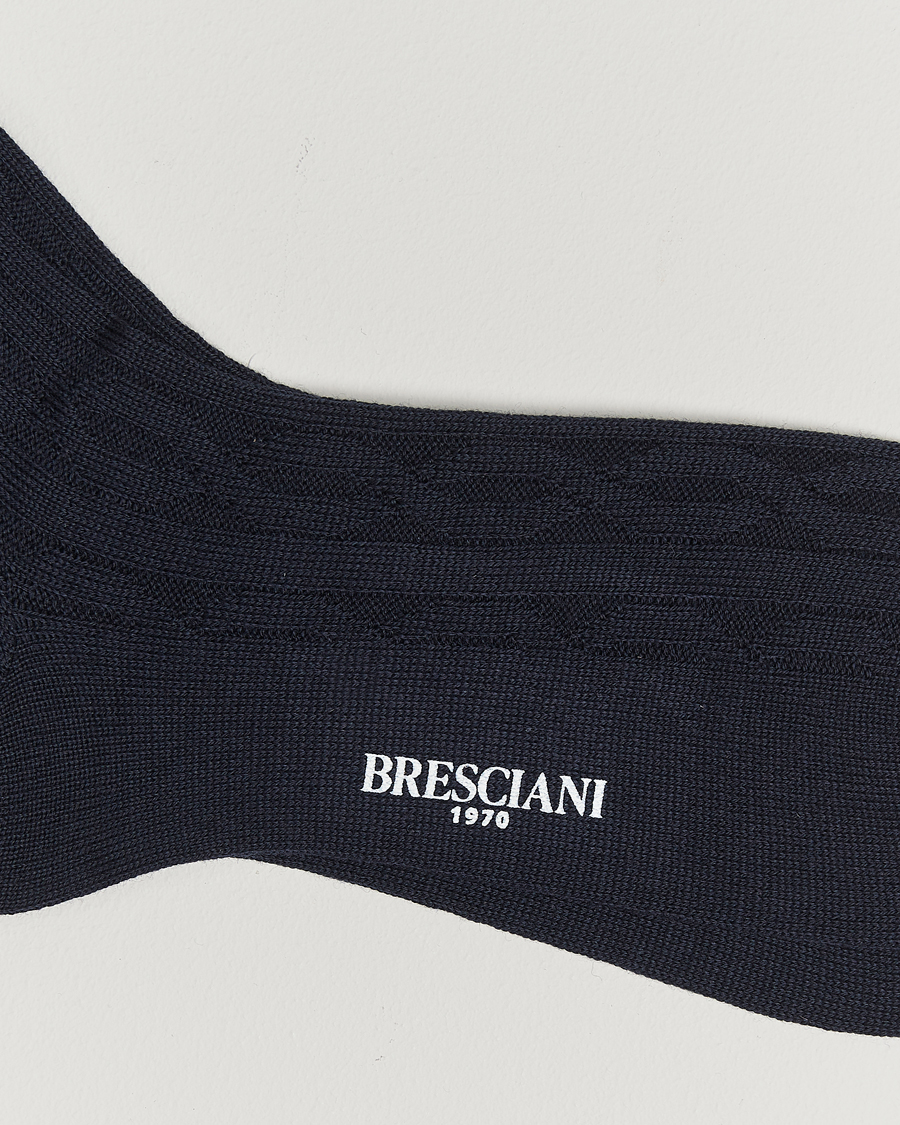 Herre |  | Bresciani | Link Ribbed Wool Socks Navy