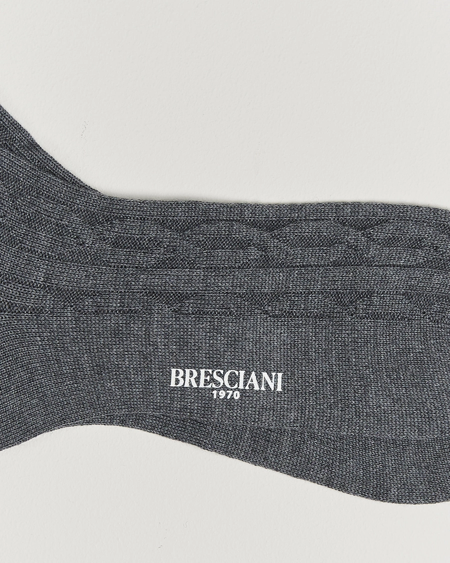 Herre |  | Bresciani | Link Ribbed Wool Socks Light Grey