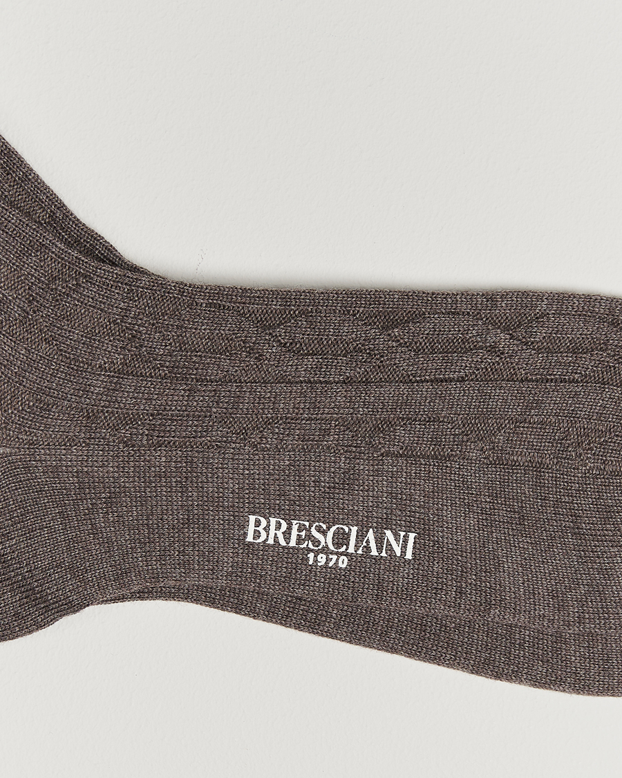 Herre |  | Bresciani | Link Ribbed Wool Socks Taupe