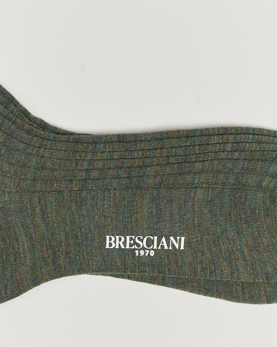 Herre |  | Bresciani | Wool/Nylon Ribbed Short Socks Green Melange