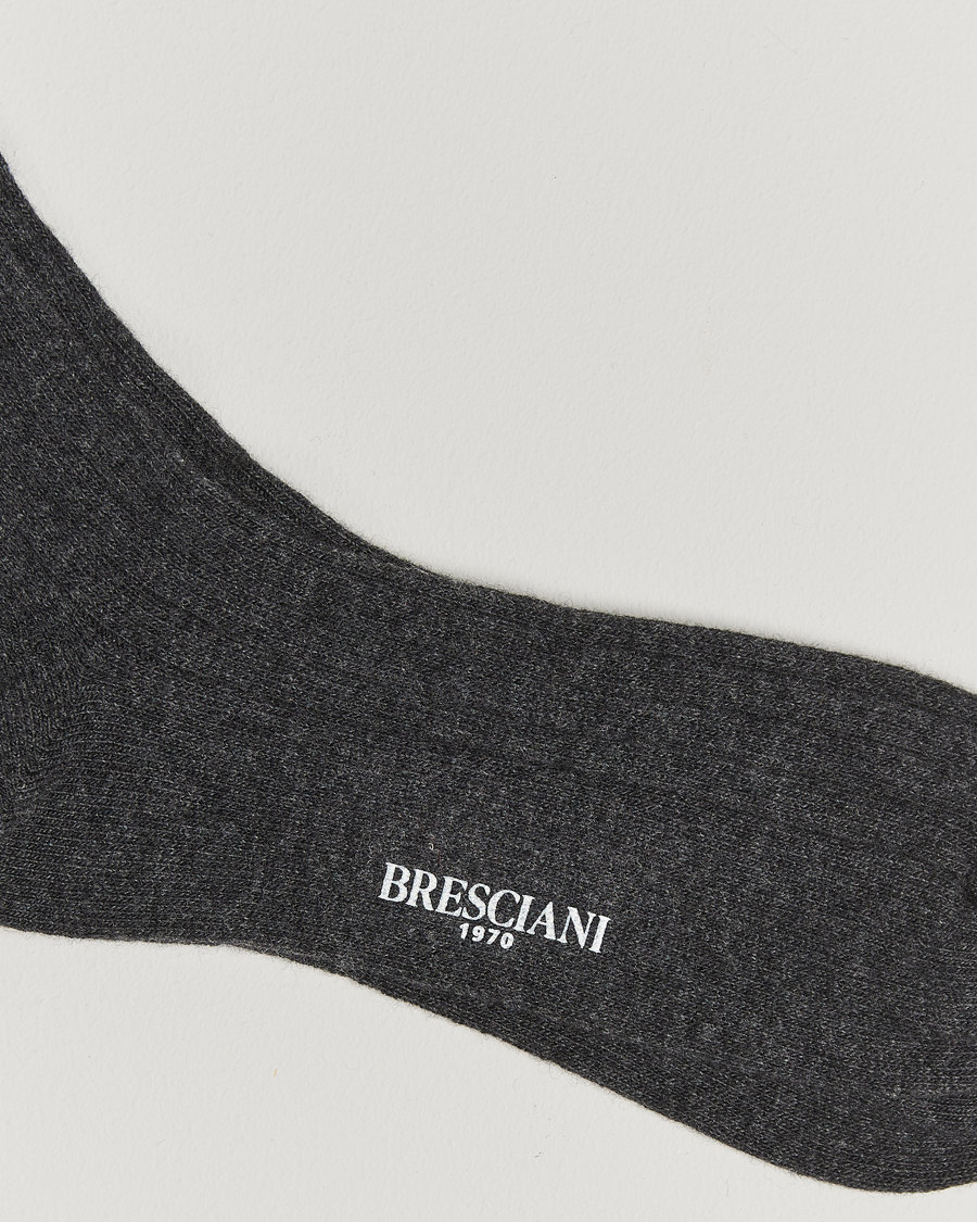 Herre |  | Bresciani | Wool/Cashmere Ribbed Socks Dark Grey