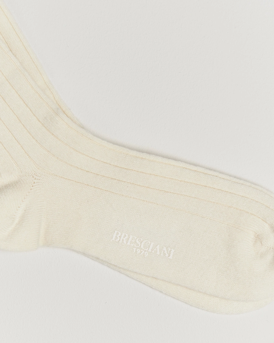 Herre |  | Bresciani | Wool/Cashmere Ribbed Socks White