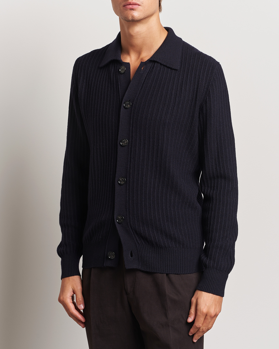 Herre | Altea | Altea | Rib Wool Cardigan Navy