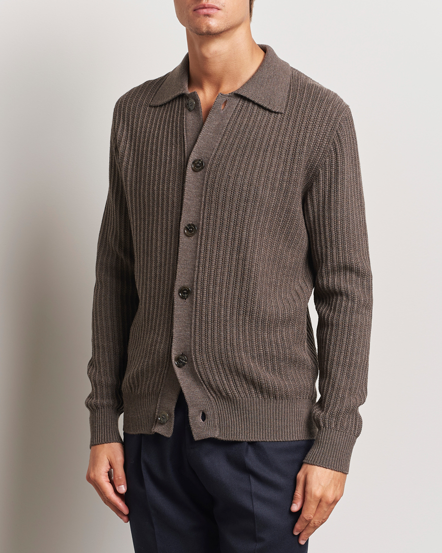 Herre |  | Altea | Rib Wool Cardigan Taupe