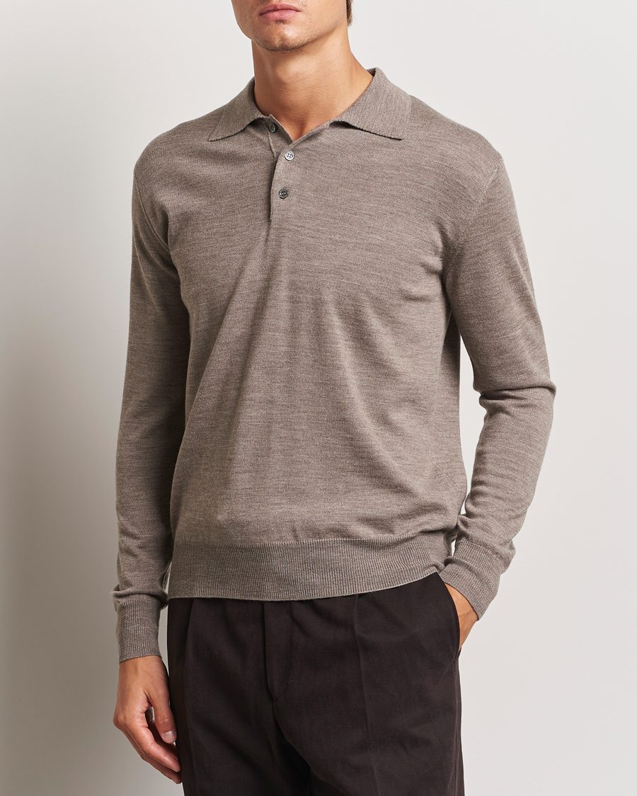 Herre | Altea | Altea | Merino Long Sleeve Polo Beige