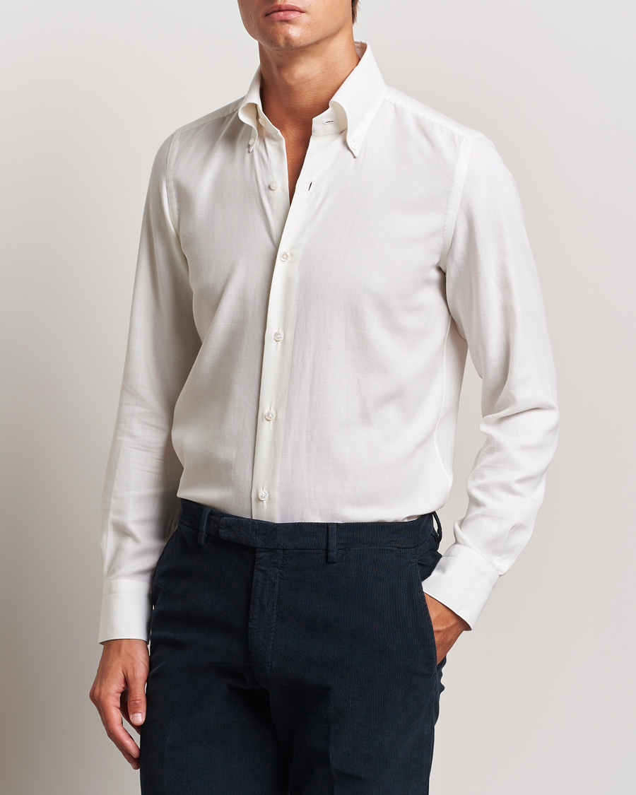 Herre | Skjorter | Finamore Napoli | Milano Slim Cashmere BD Shirt White