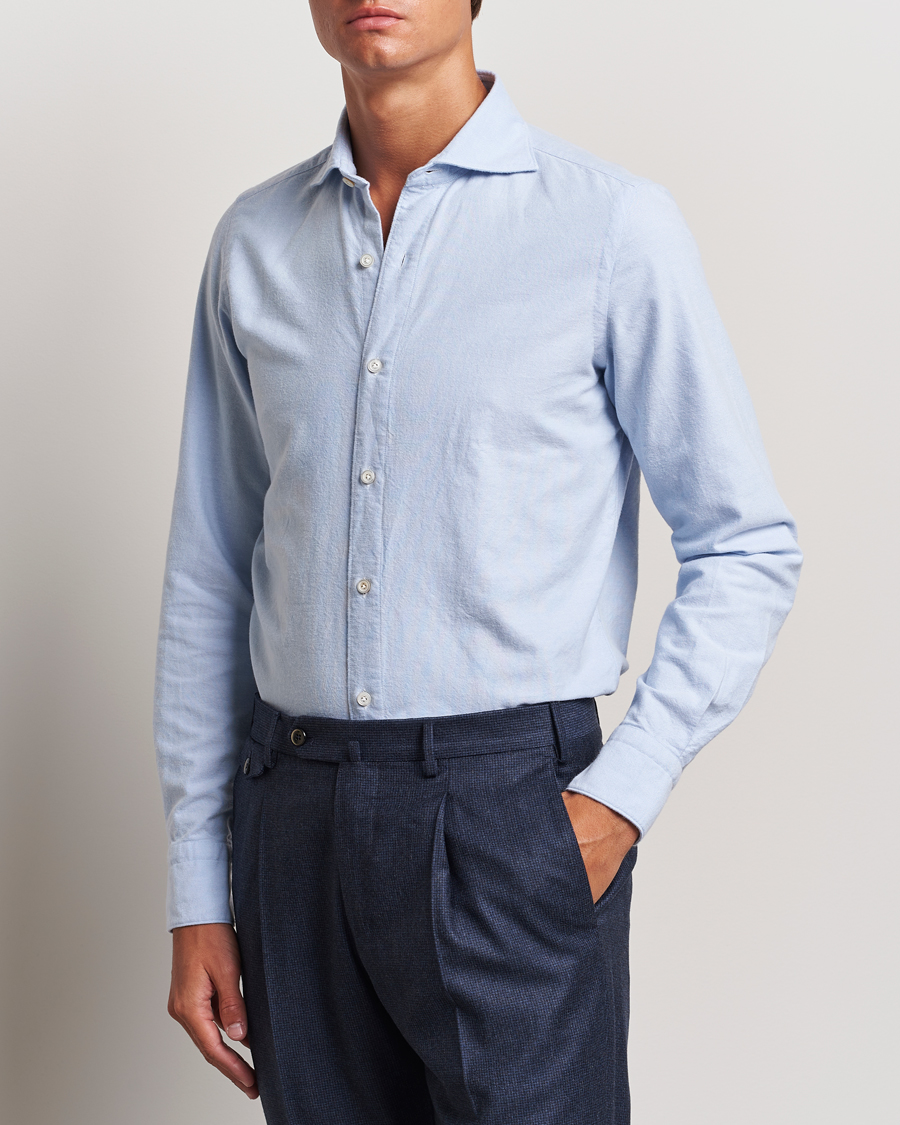 Herre | Italian Department | Finamore Napoli | Gaeta Brushed Oxford Shirt Light Blue