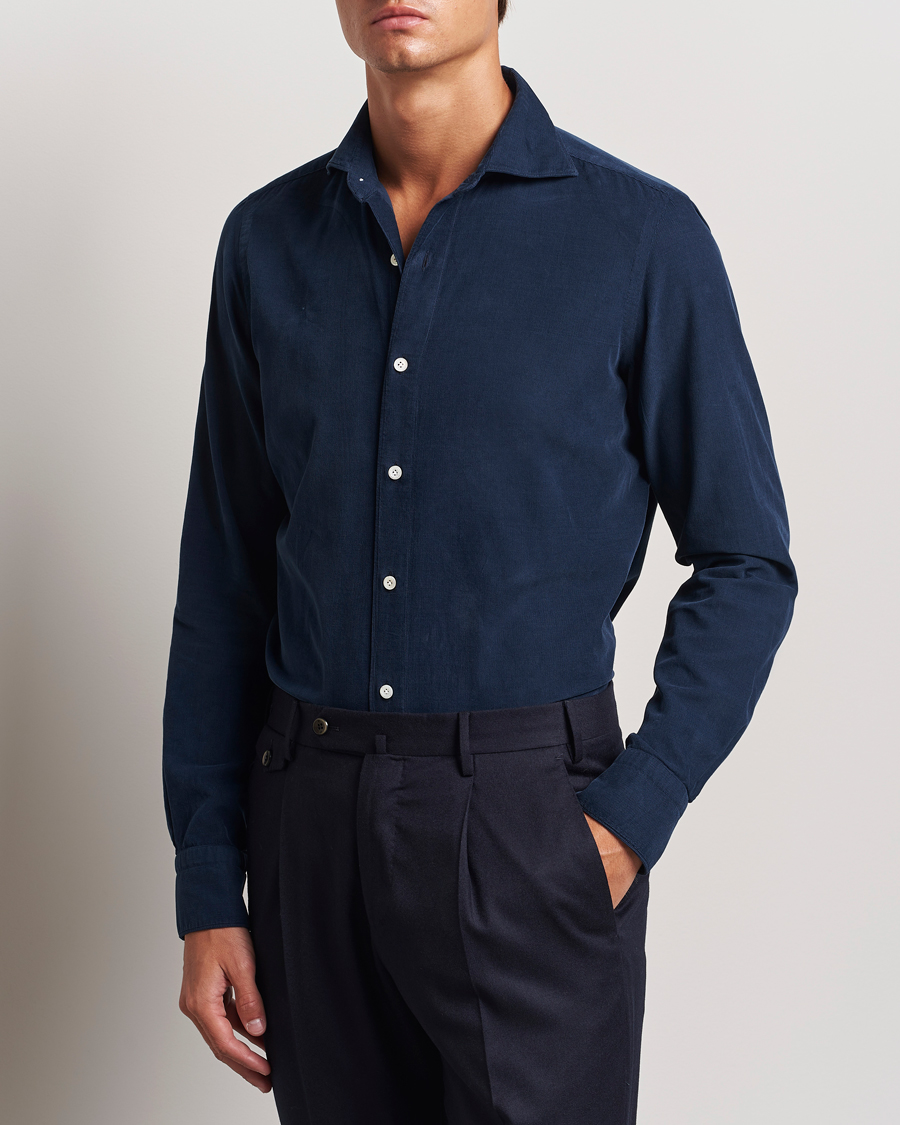 Herre | Cordfløyelskjorter | Finamore Napoli | Gaeta Corduroy Shirt Navy