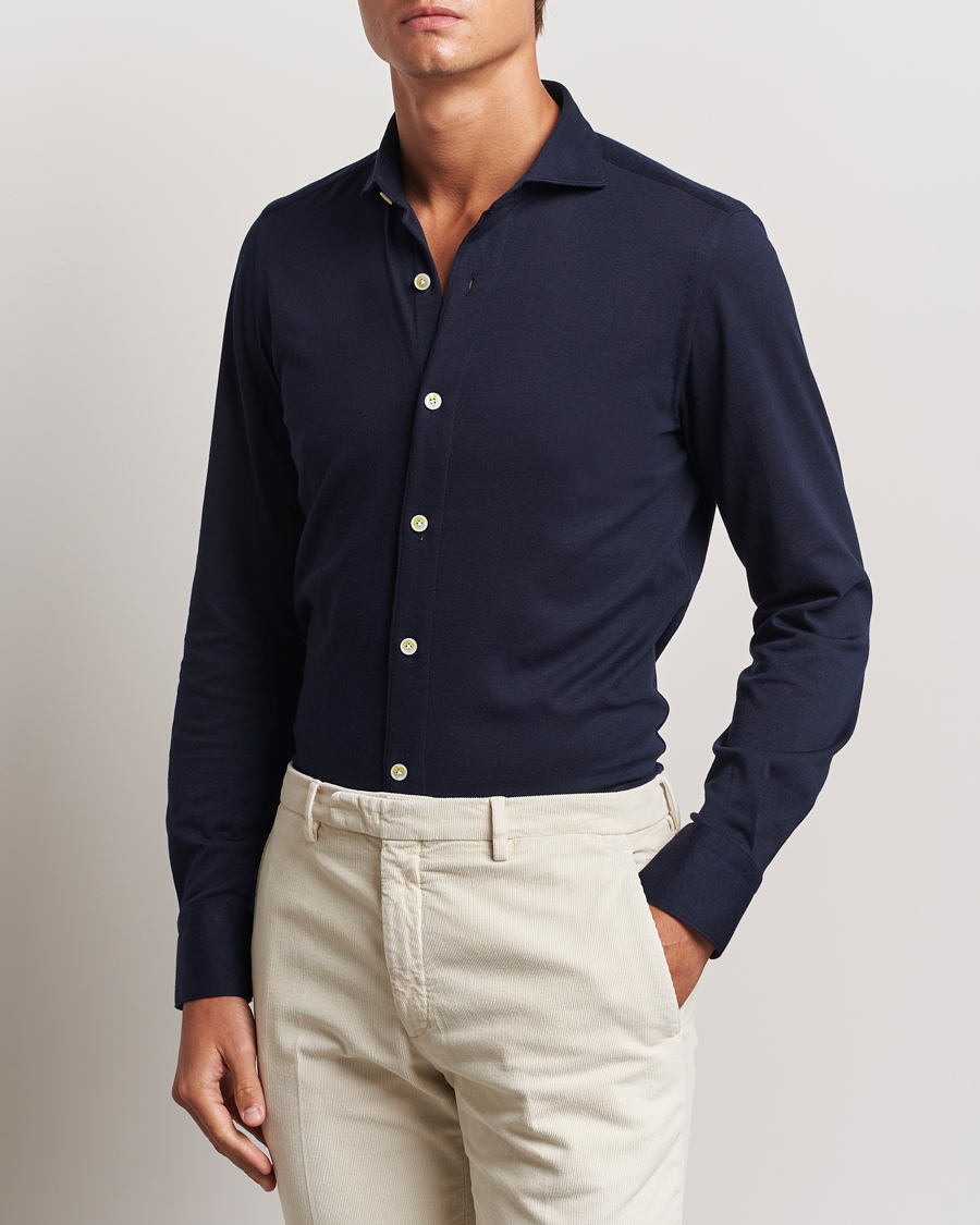 Herre | Pikéskjorter | Finamore Napoli | Cotton/Cashmere Jersey Shirt Navy