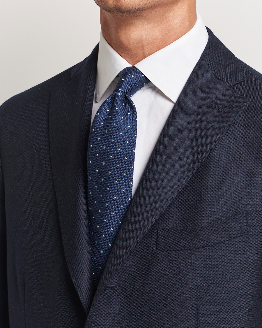 Herre |  | Finamore Napoli | Wool/Silk Grenadine Dot Tie Navy