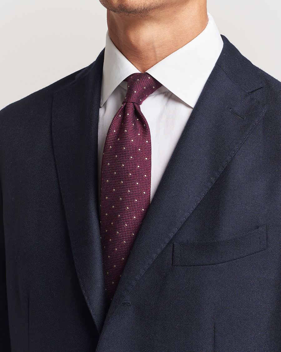 Herre |  | Finamore Napoli | Wool/Silk Grenadine Dot Tie Burgundy