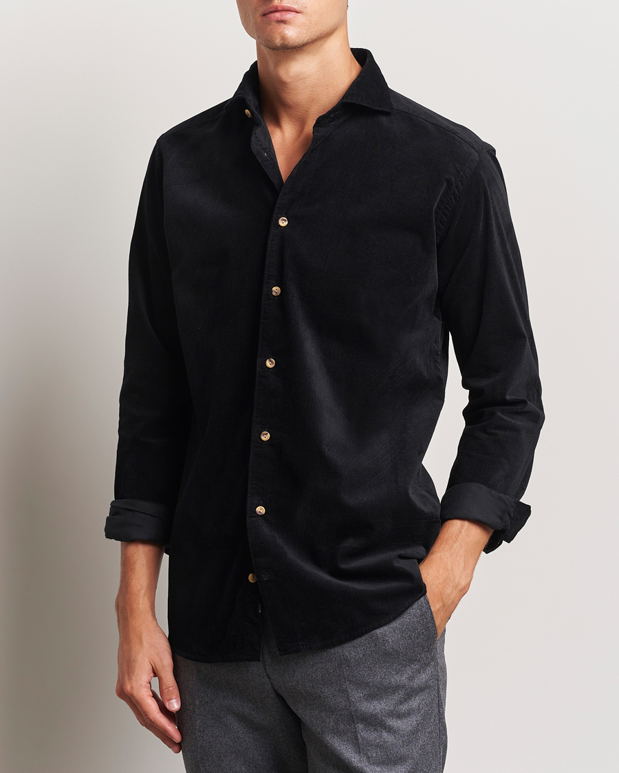 Herre | Casual | Eton | Slim Fit Fine Wale Corduroy Shirt Black