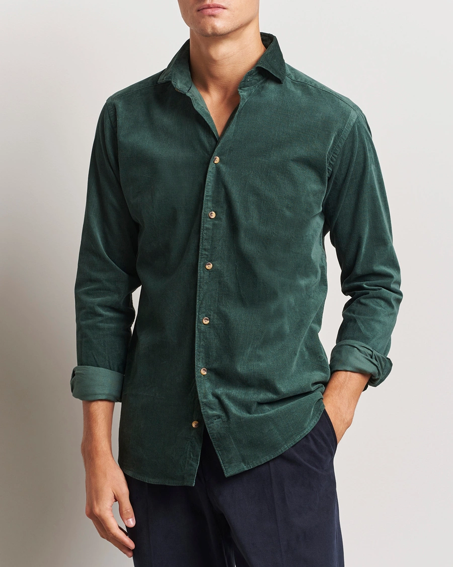 Herre | Casual | Eton | Slim Fit Fine Wale Corduroy Shirt Dark Green