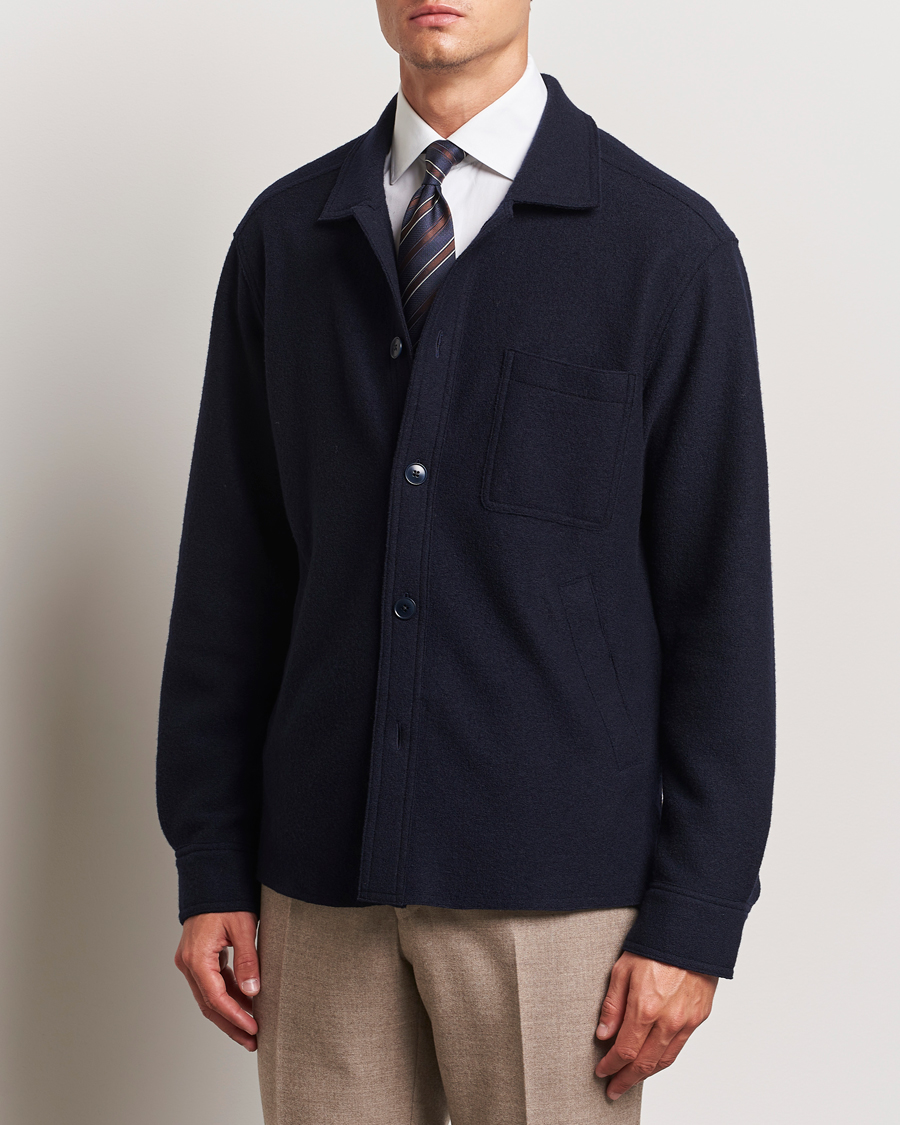 Herre | Casual | Eton | Boiled Wool Overshirt Navy Blue