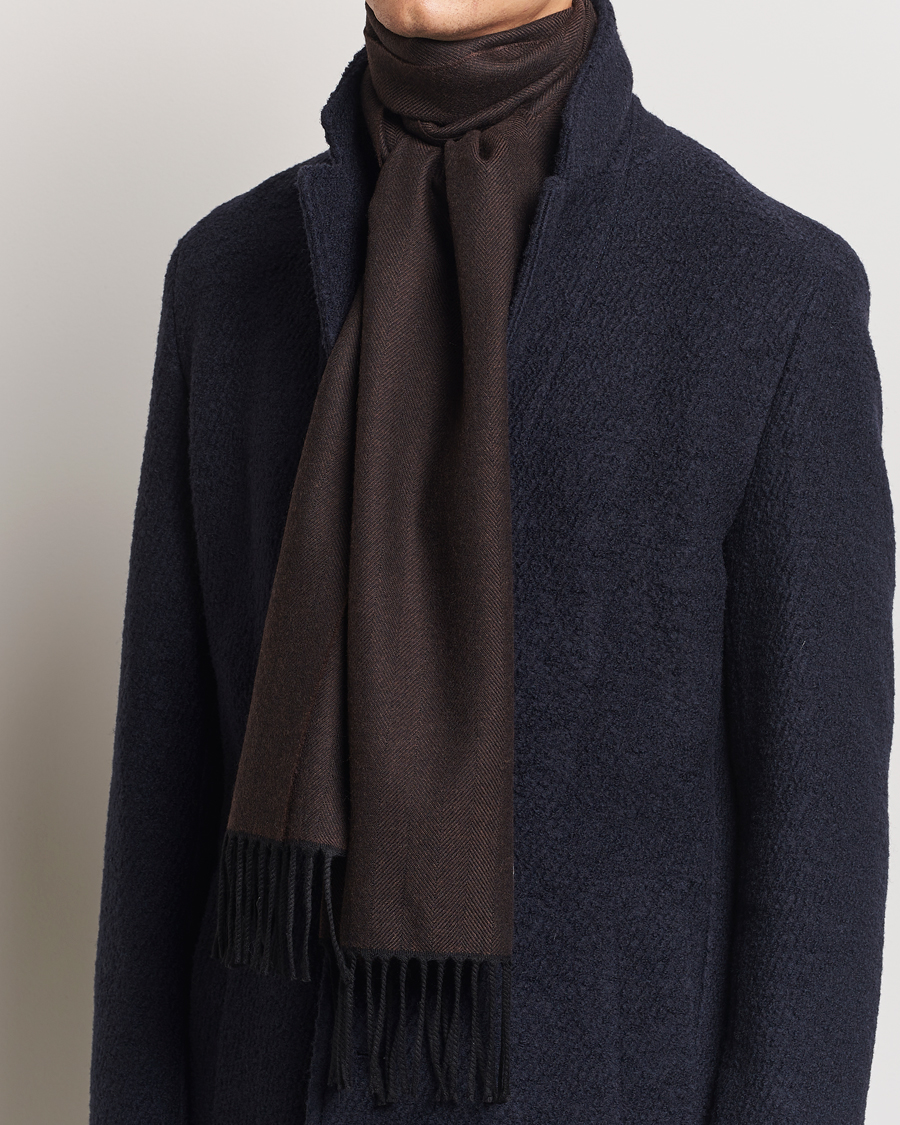 Herre |  | Eton | Merino Wool Herringbone Scarf Dark Brown