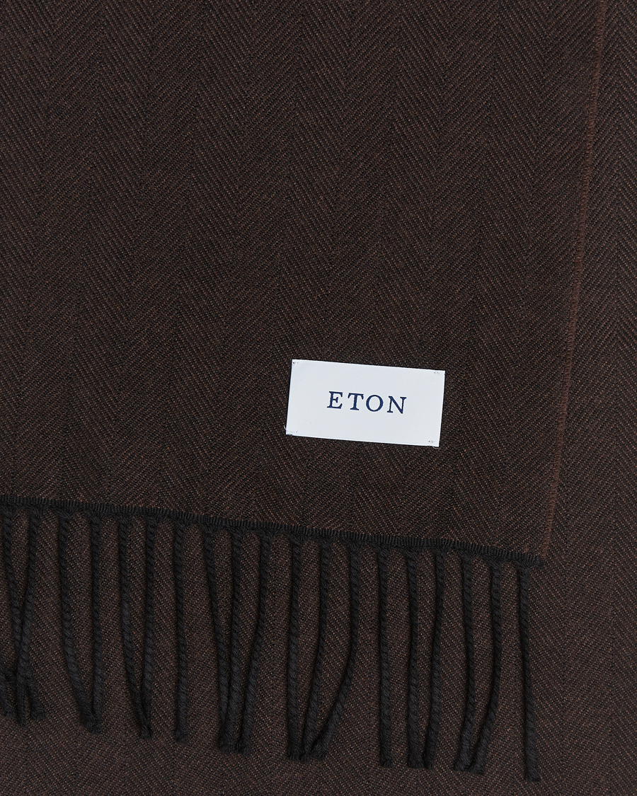 Herre |  | Eton | Merino Wool Herringbone Scarf Dark Brown