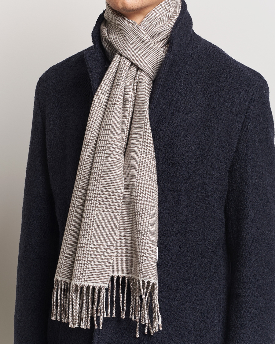 Herre |  | Eton | Merino Wool Prince Of Wales Scarf Beige