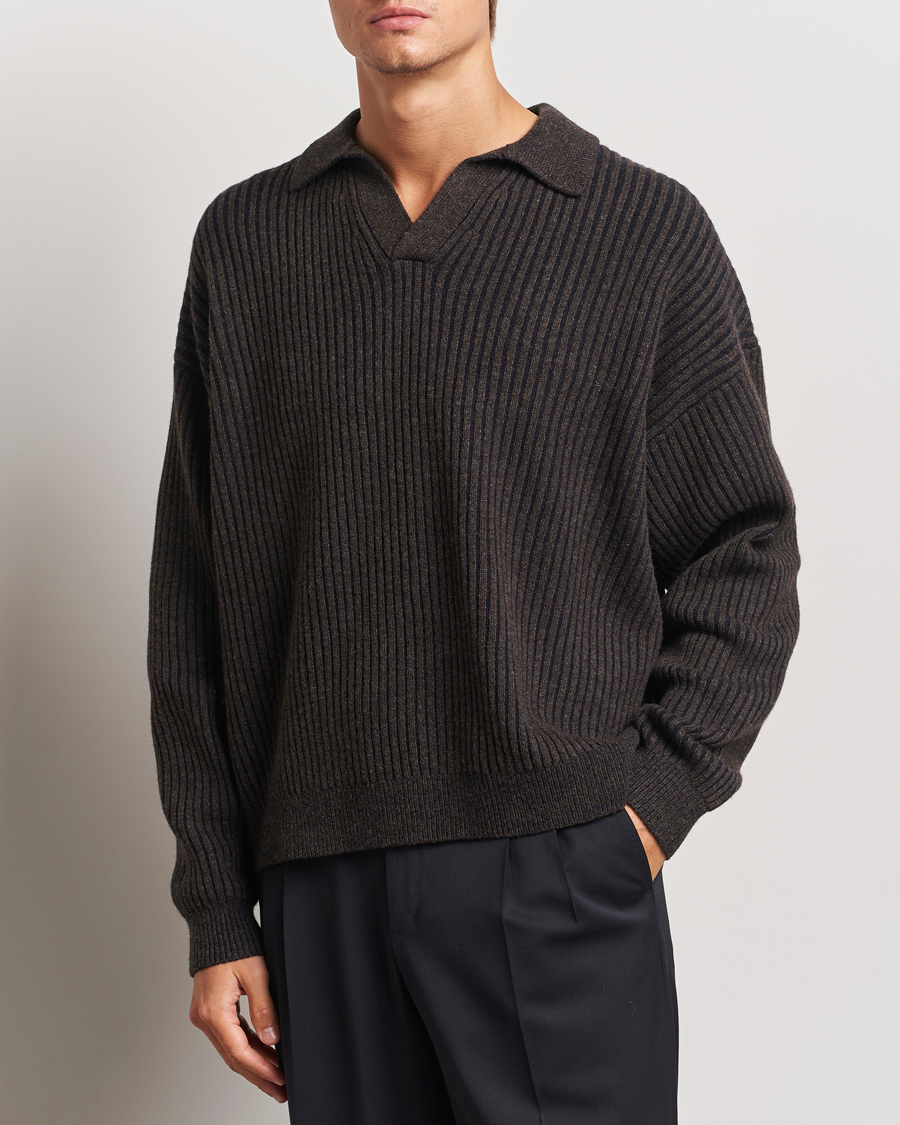 Herre |  | Filippa K | Rib Knitted Polo Shirt Mocha/Navy