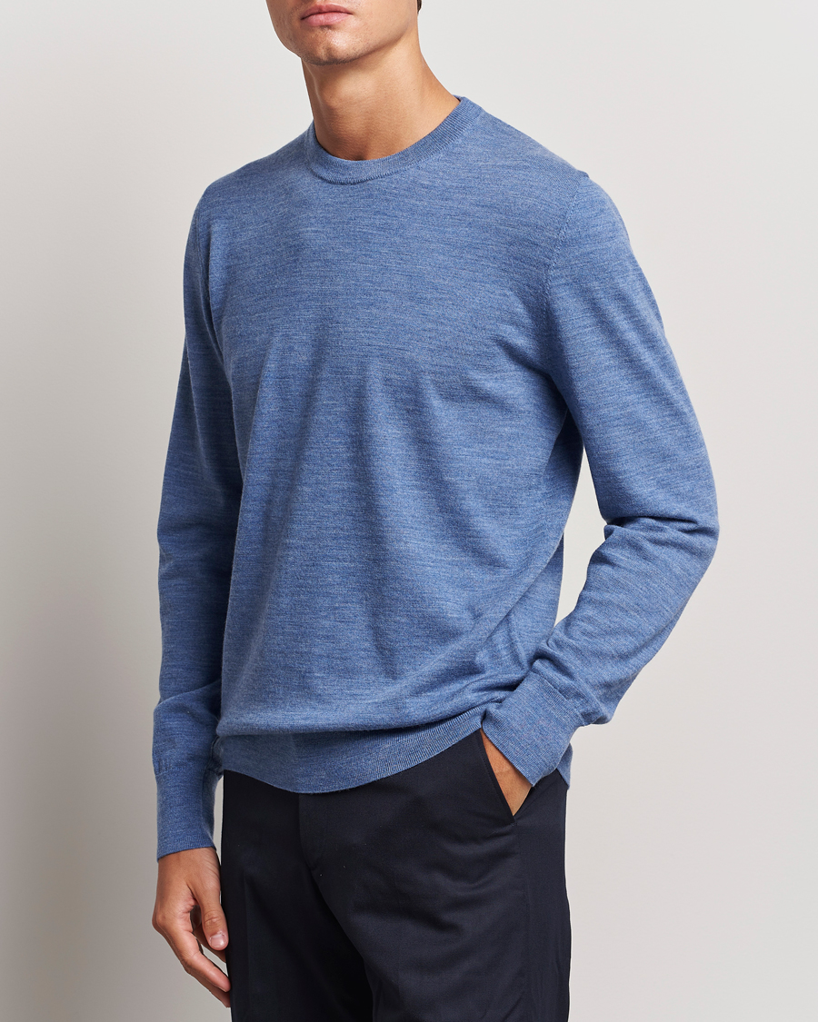 Herre | Pullovers rund hals | Filippa K | Merino Round Neck Sweater Blue Melange