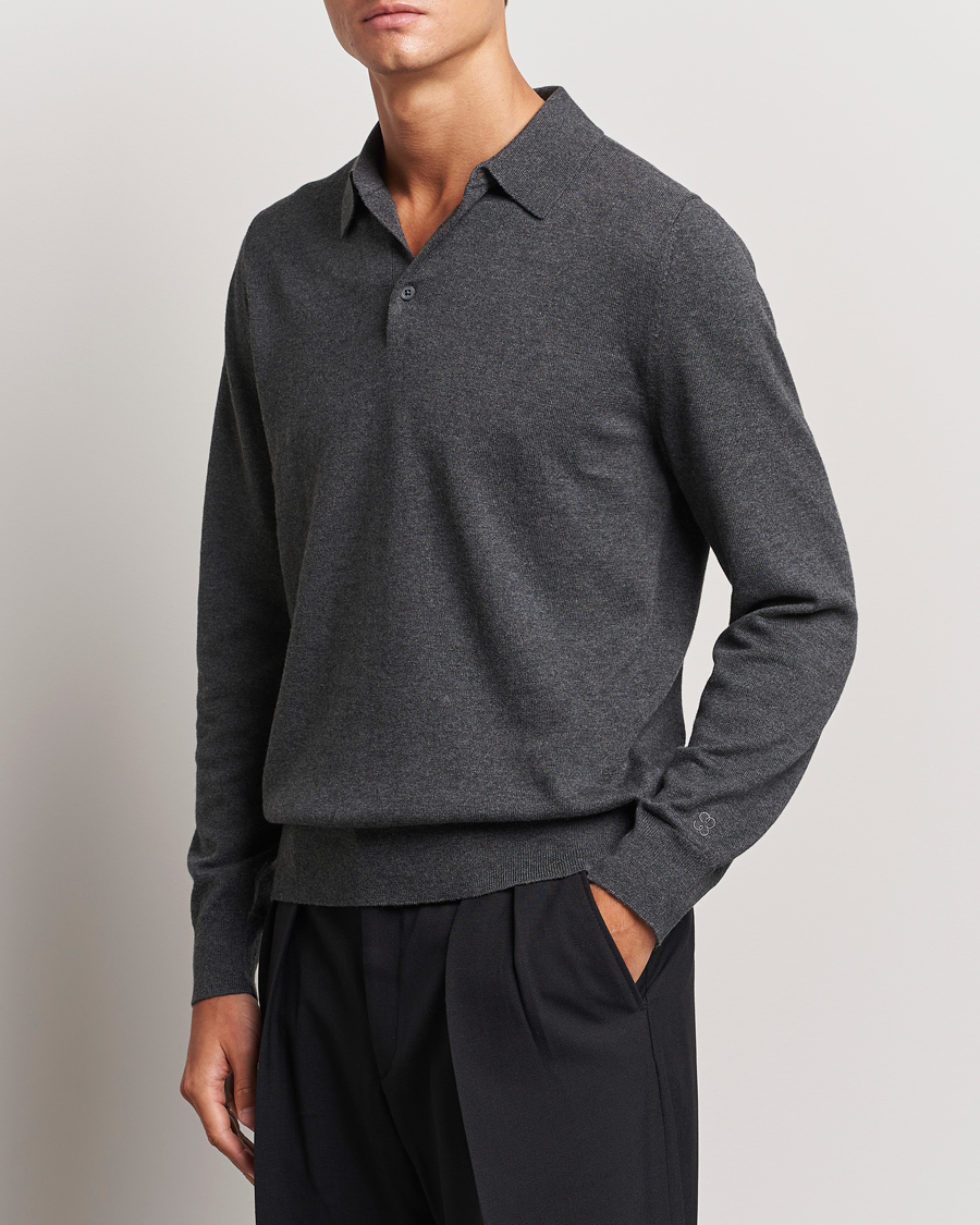 Herre | Filippa K | Filippa K | Knitted Polo Shirt Dark Grey Melange