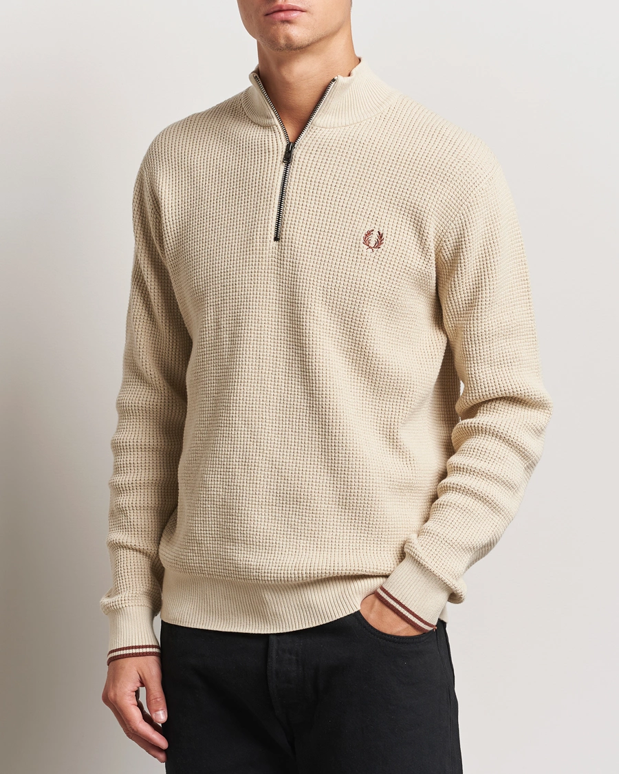 Herre |  | Fred Perry | Waffle Stitch Half Zip Oatmeal