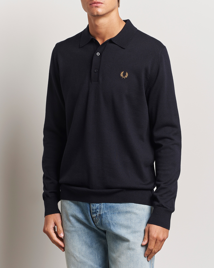 Herre | Strikkede pikéer | Fred Perry | Knitted Long Sleeve Polo Navy