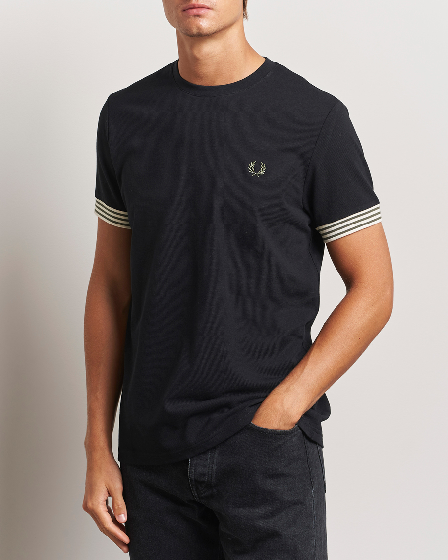 Herre |  | Fred Perry | Striped Cuff Crew Neck T-Shirt Black