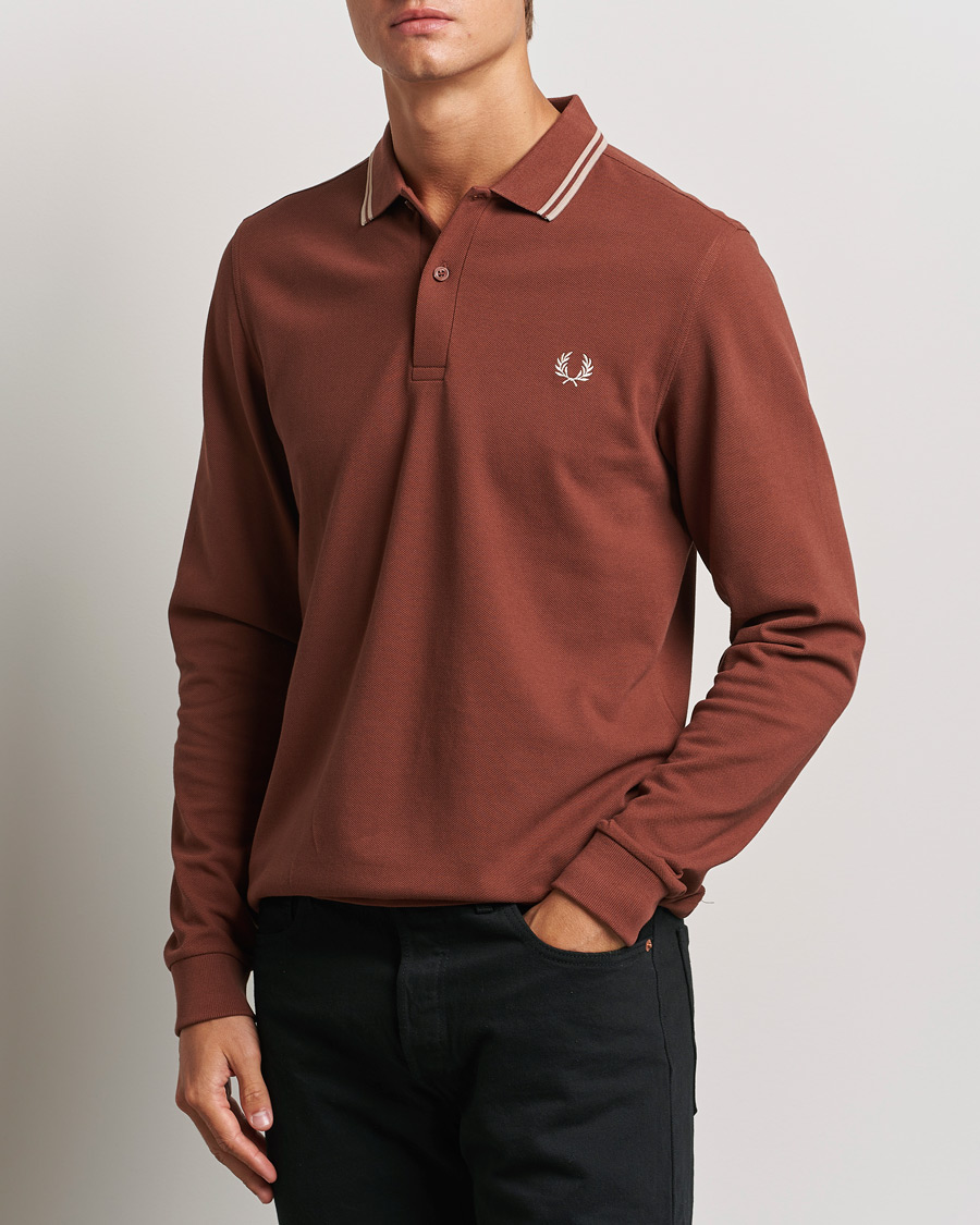 Herre | Langermet piké | Fred Perry | Twin Tipped Long Sleeve Polo Shirt Whiskey Brown