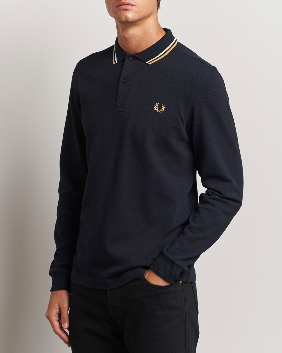 Herre |  | Fred Perry | Twin Tipped Long Sleeve Polo Shirt Navy