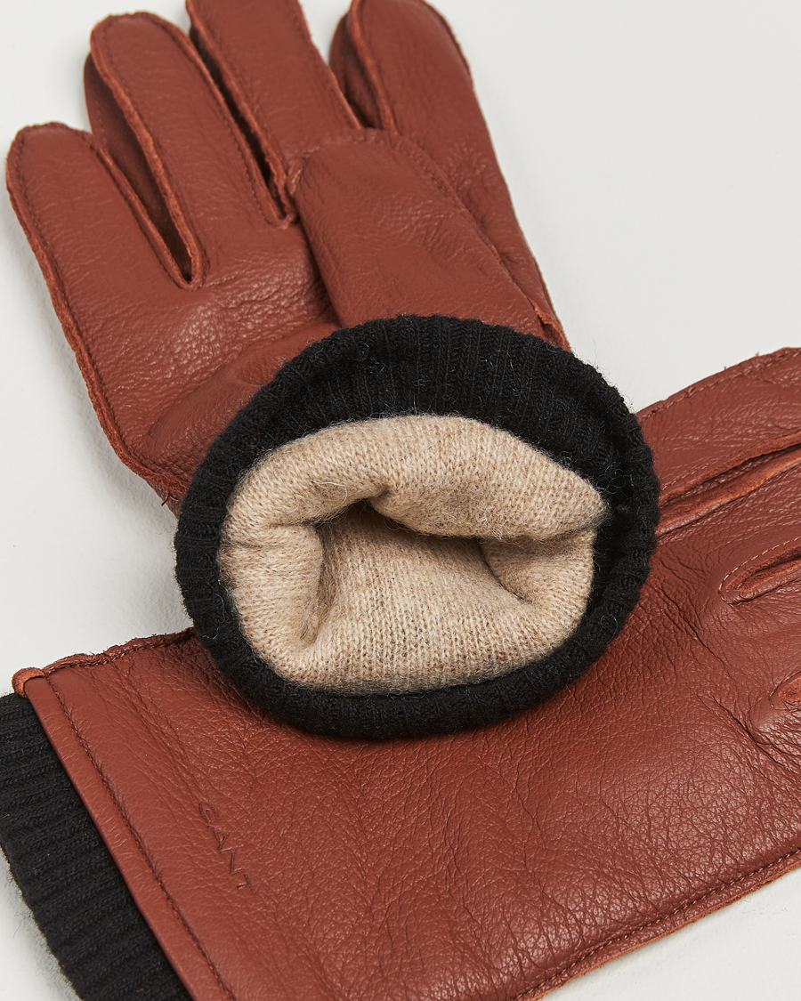 Herre |  | GANT | Cashmere Lined Leather Gloves Cognac Brown