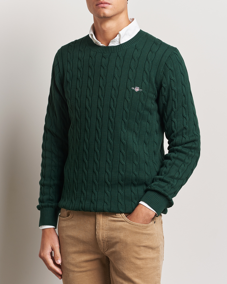 Herre |  | GANT | Cotton Cable Crew Neck Tartan Green