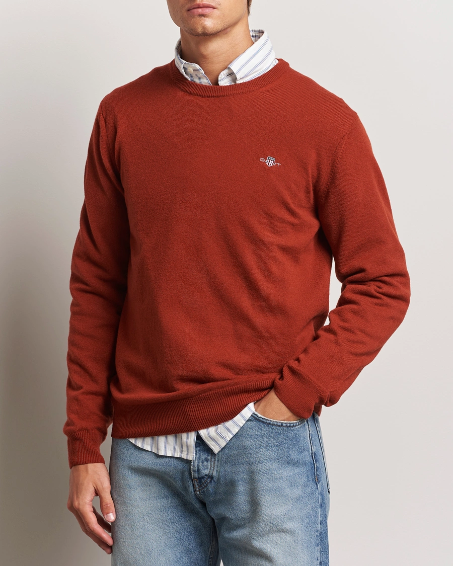 Herre |  | GANT | Lambswool Crew Neck Pullover Iron Red