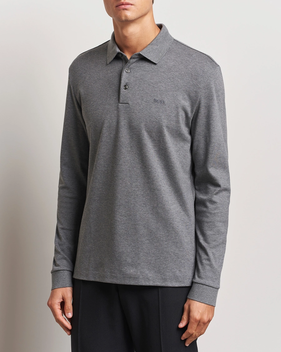 Herre | Pikéer | BOSS BLACK | Pado Mercerized Long Sleeve Polo Medium Grey