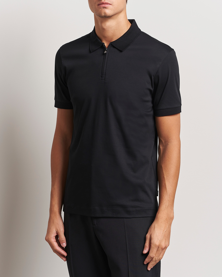 Herre | Pikéer | BOSS BLACK | Paras Mercerized Half Zip Polo Black