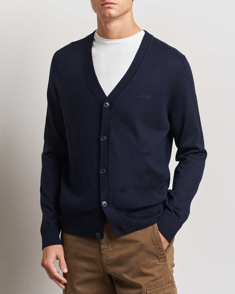 Herre |  | BOSS ORANGE | Avac Wool Knitted Cardigan Dark Blue