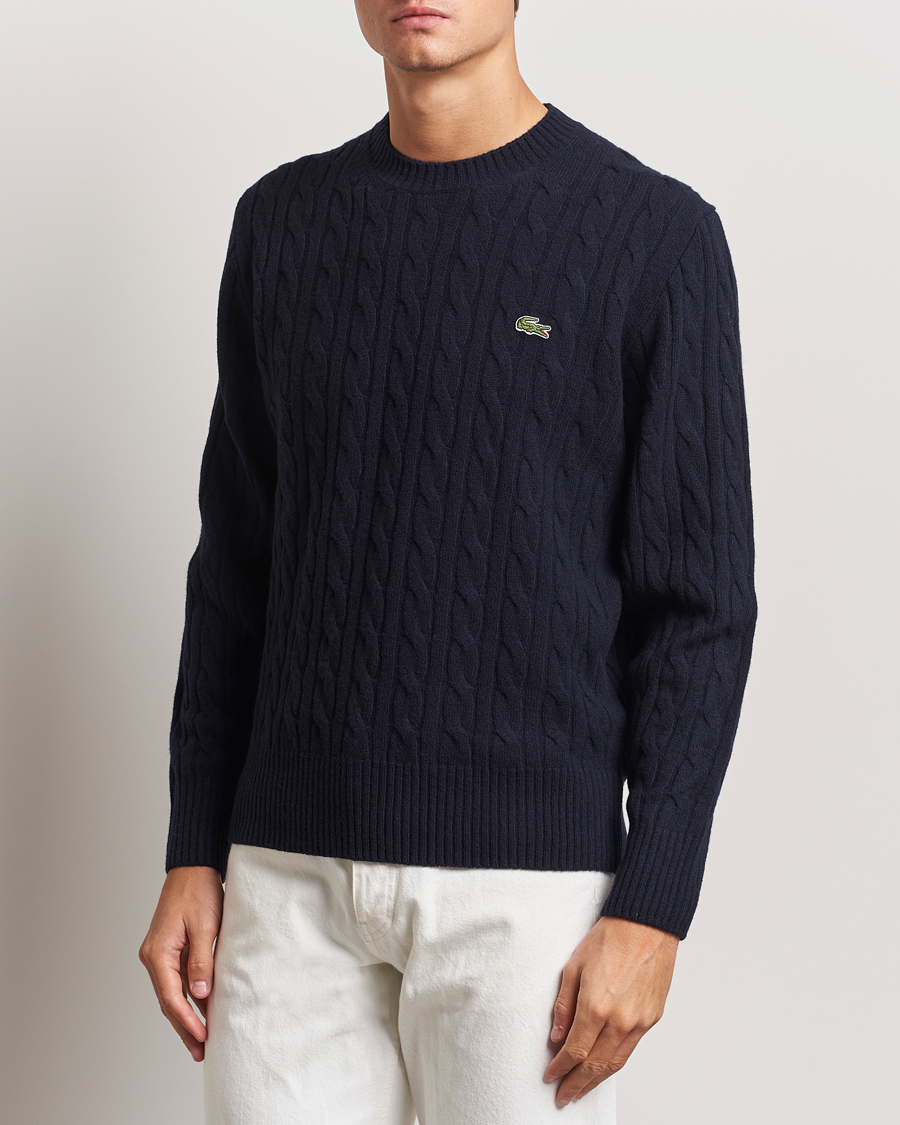 Herre |  | Lacoste | Carded Wool Cable Crew Neck Navy