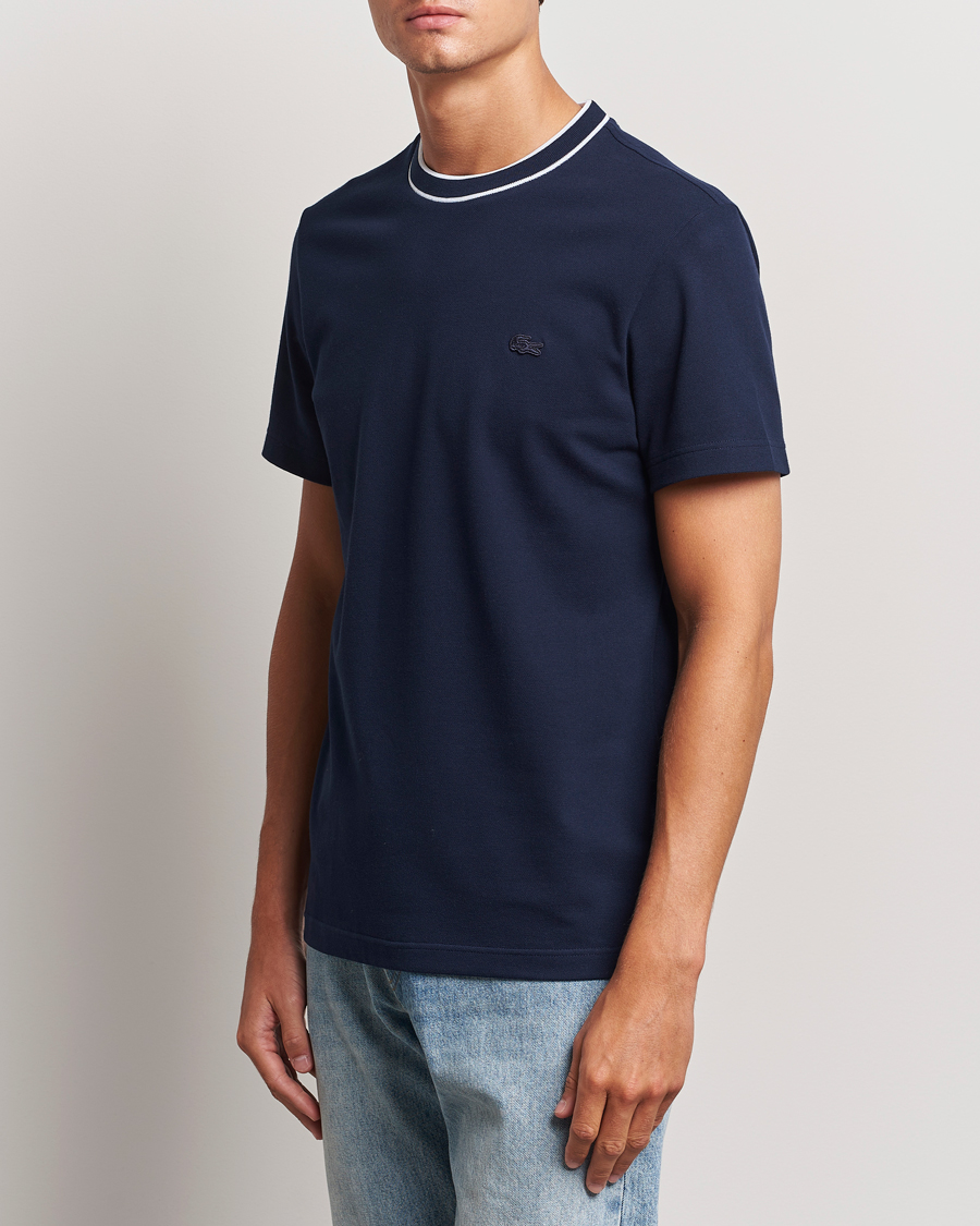 Herre |  | Lacoste | Contrast Rib Piqué T-Shirt Navy