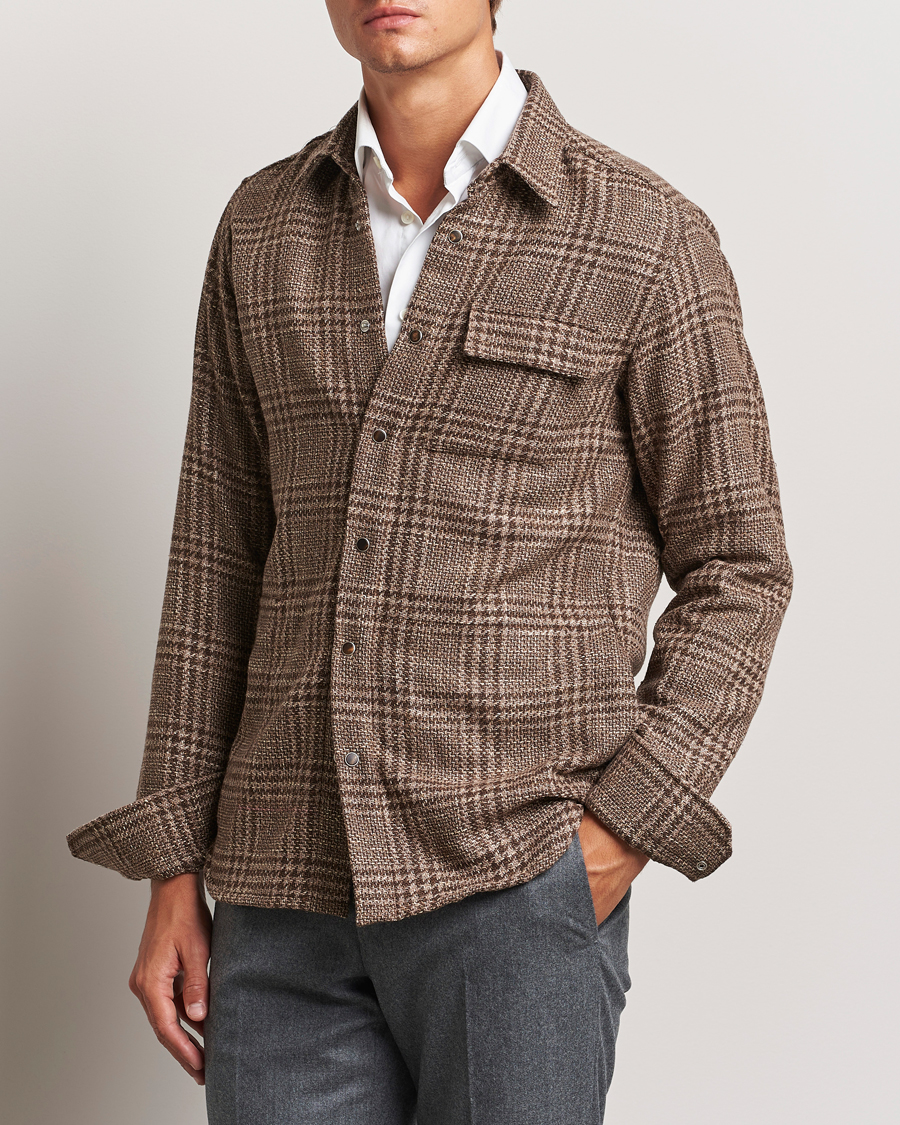 Herre | Overshirts | Kiton | Wool Check Overshirt Brown Check