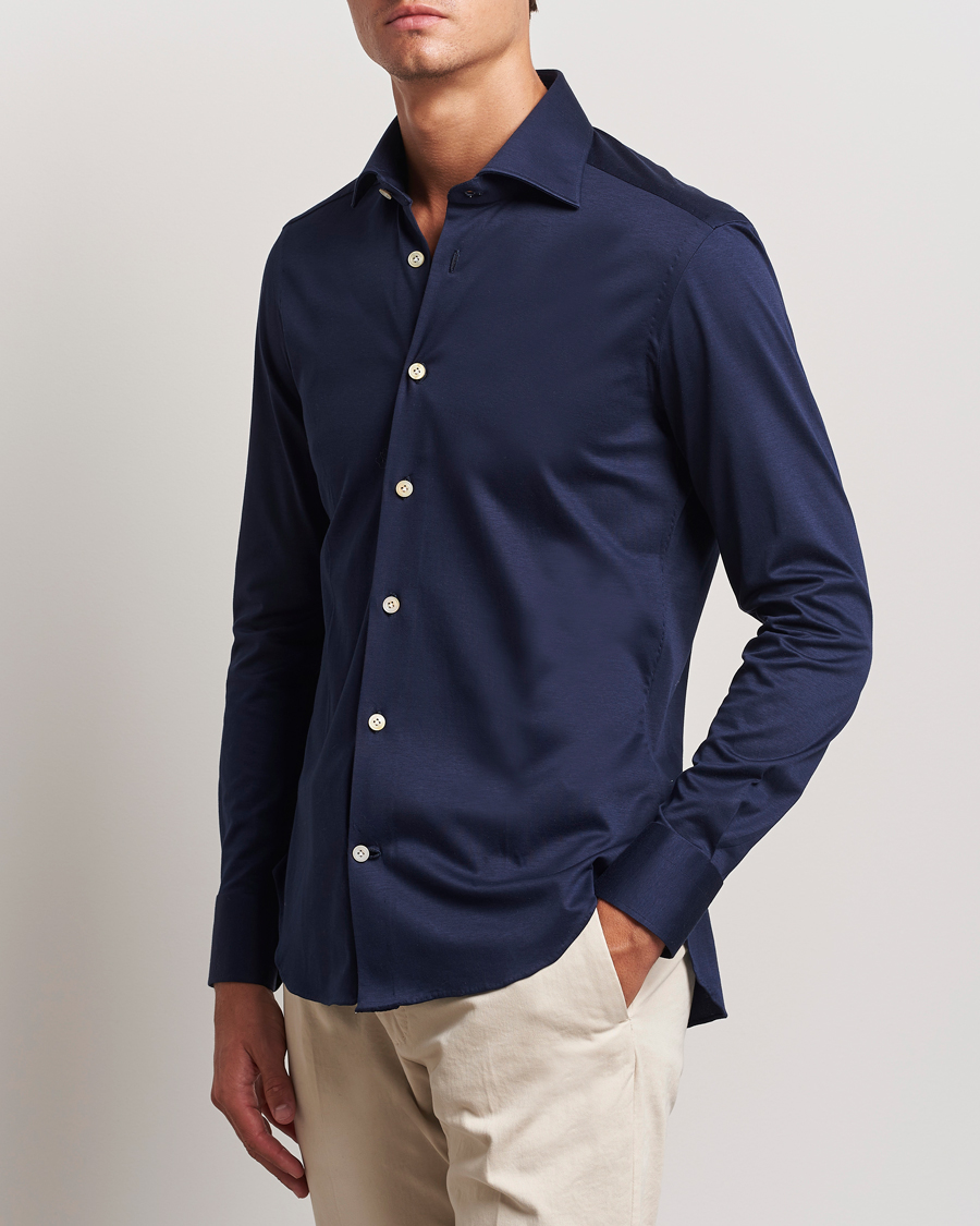 Herre | Skjorter | Kiton | Cotton Jersey Shirt Navy