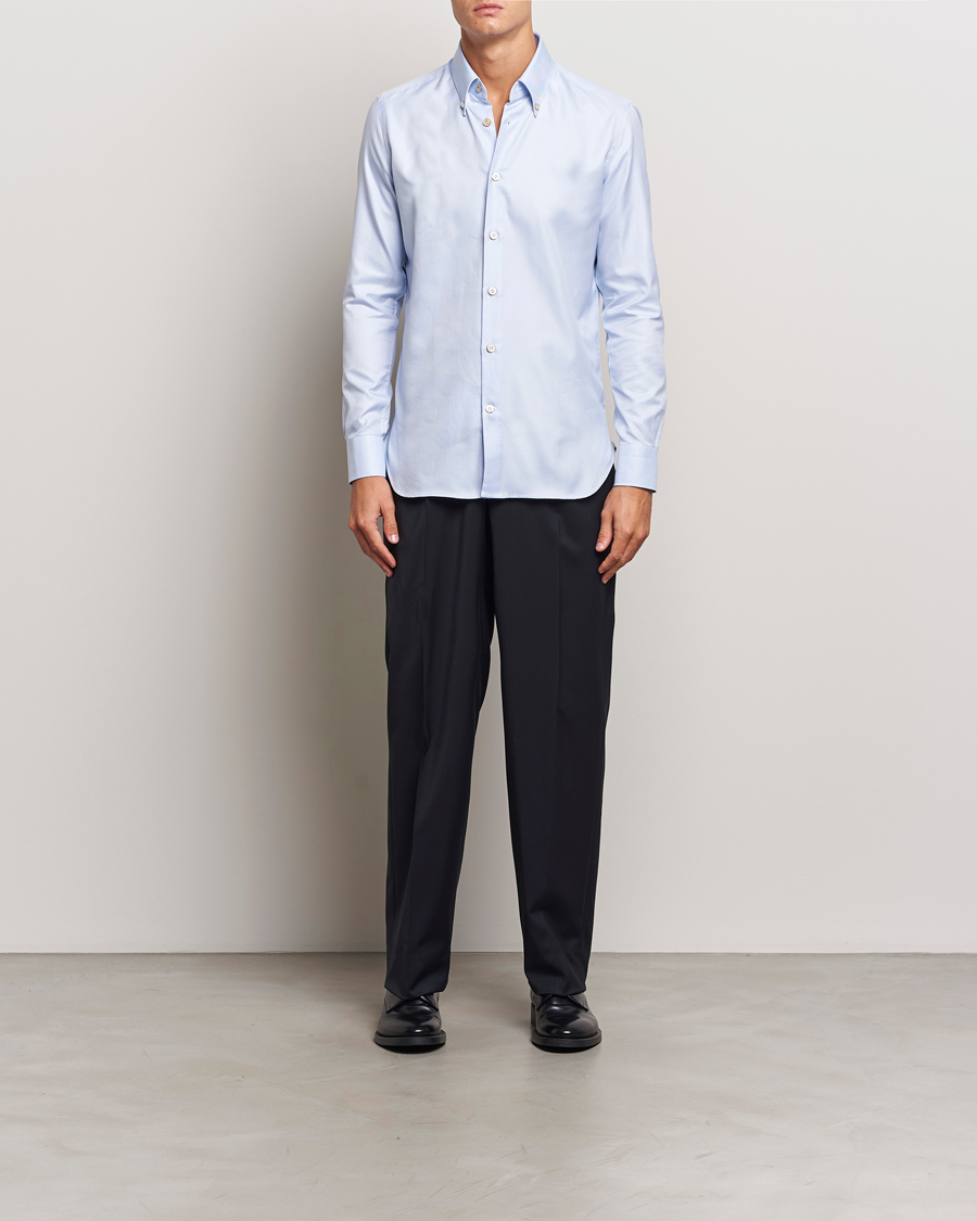 Herre |  | Kiton | Slim Fit Button Down Oxford Shirt Light Blue