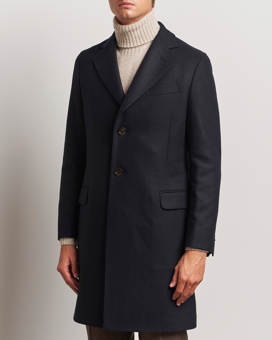 Herre | Frakker | Boglioli | Herringbone Wool Coat Navy