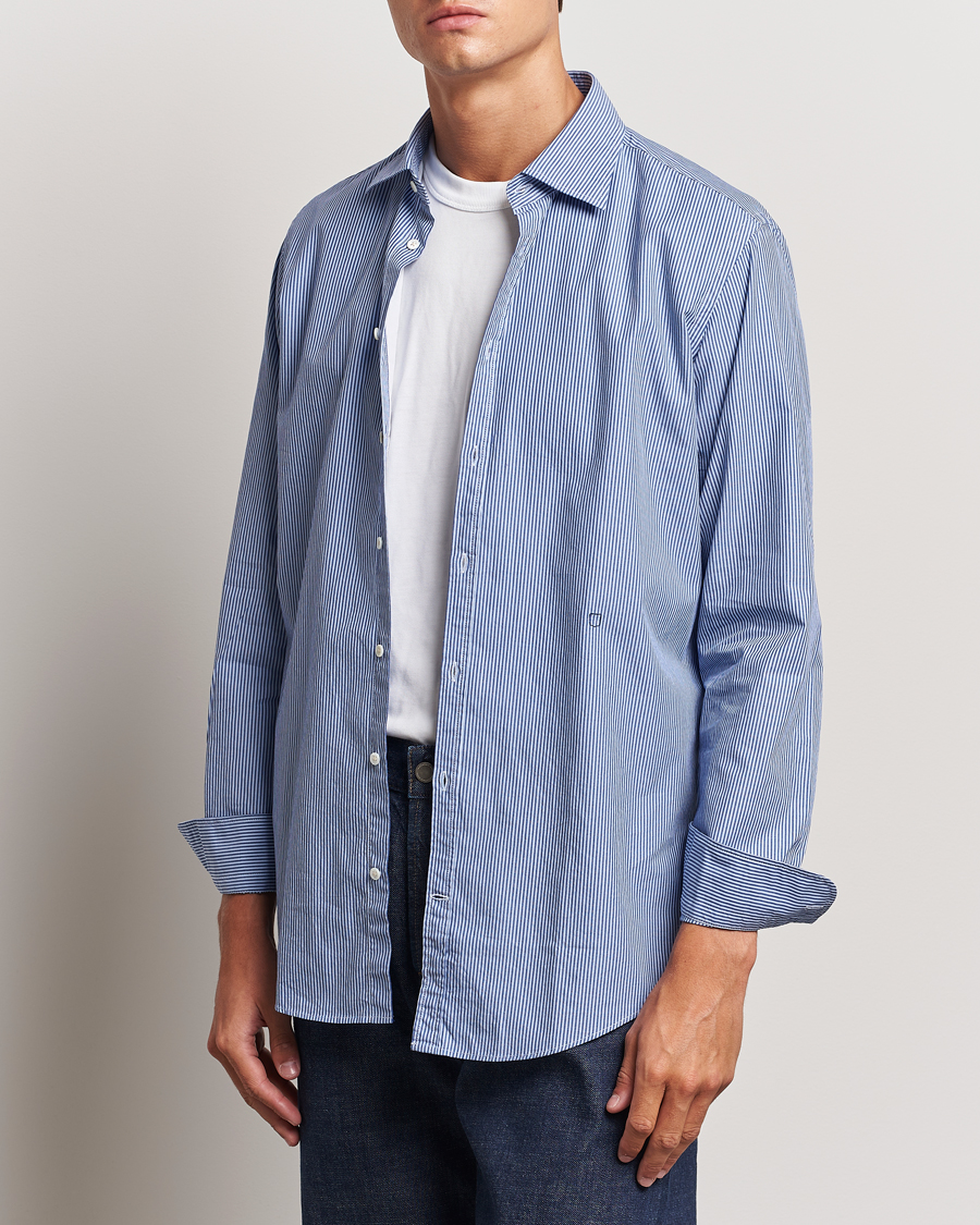 Herre |  | Massimo Alba | Genova Casual Shirt Blue Stripe