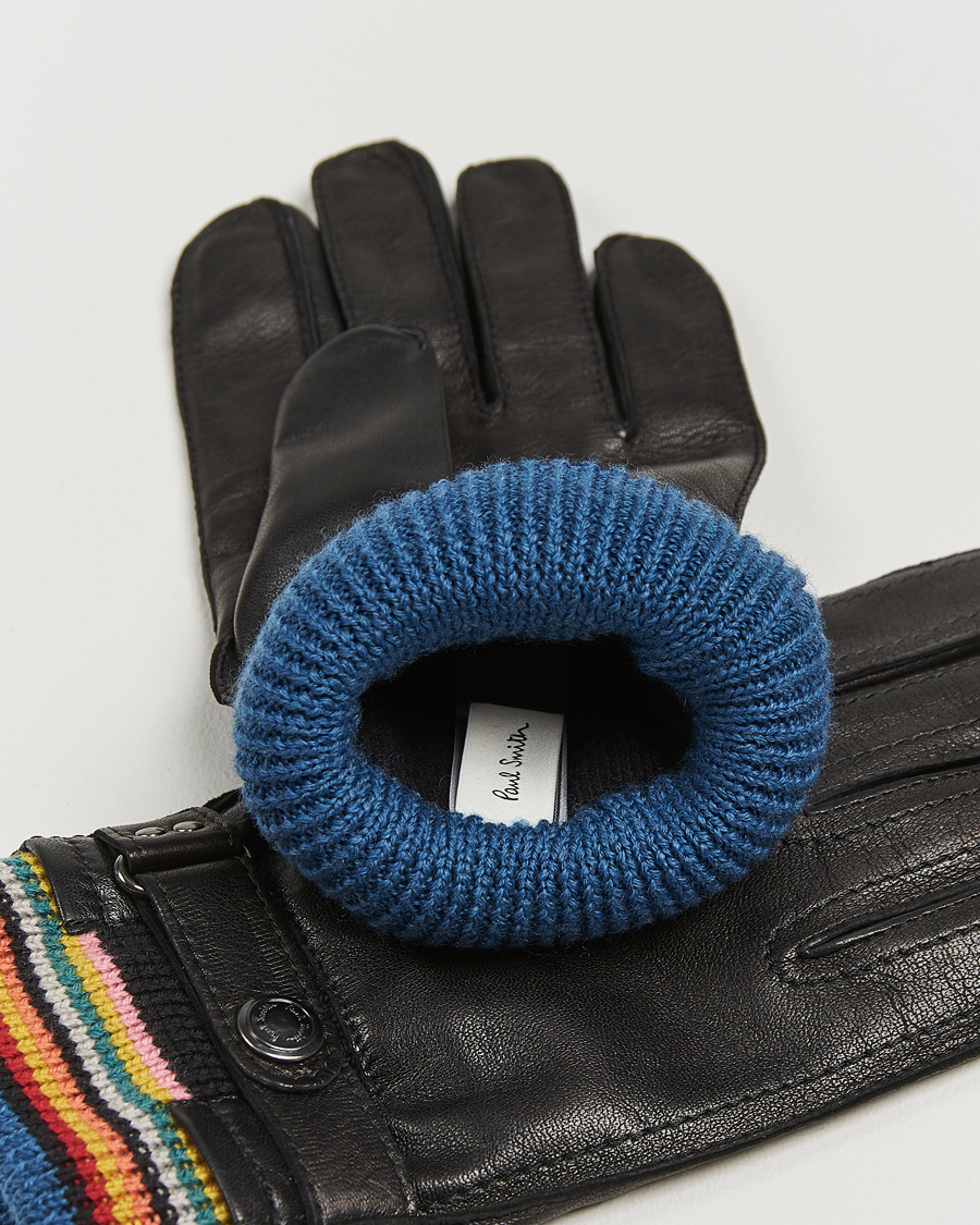 Herre |  | Paul Smith | Signature Stripe Cuff Leather Glove Black