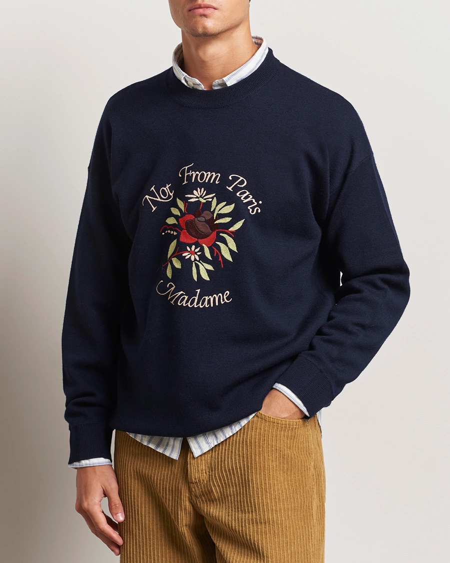 Herre |  | Drôle de Monsieur | Flower Slogan Pullover Dark Navy