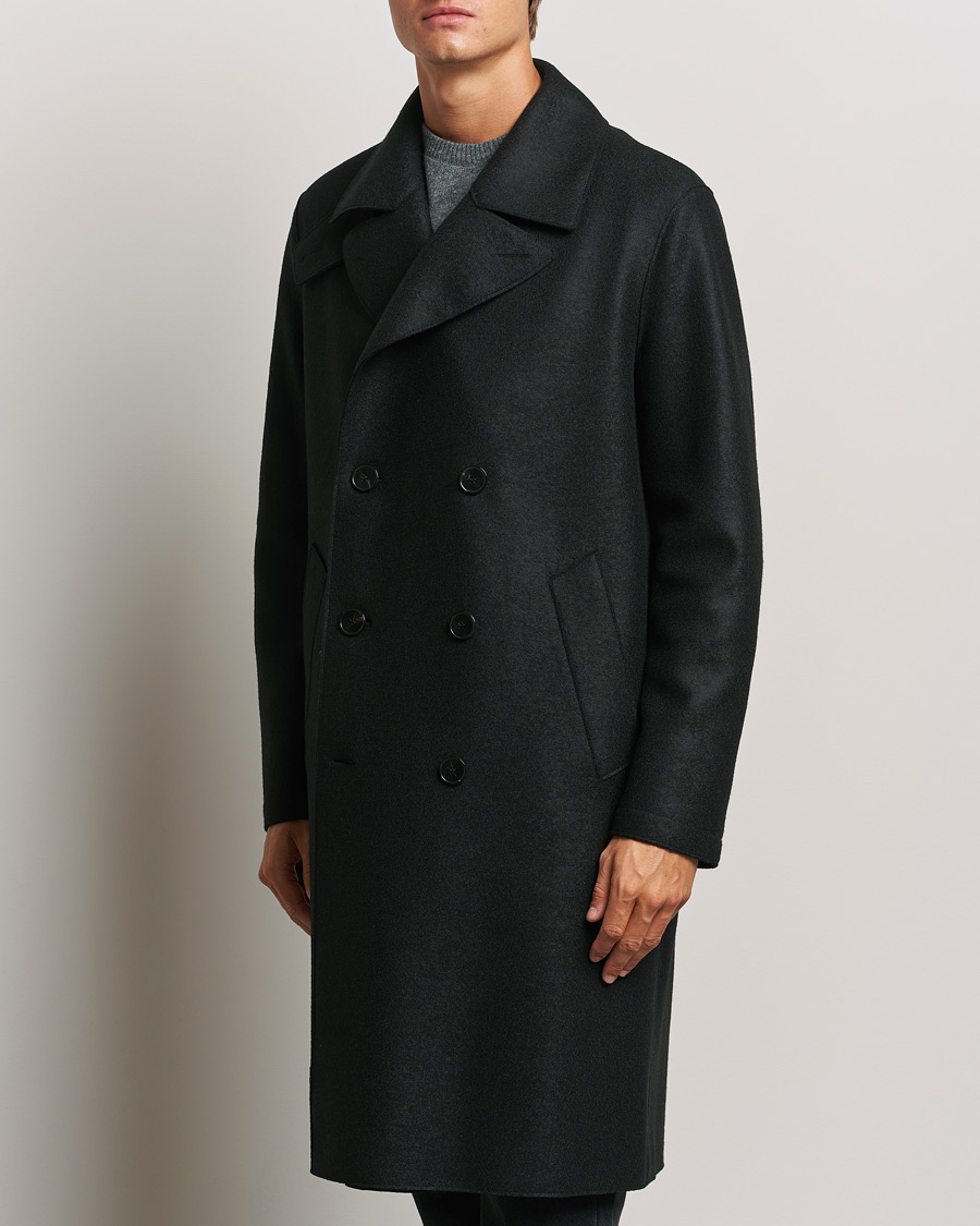 Herre | Business & Beyond - Casual | Harris Wharf London | Pressed Wool Long Peacoat Black