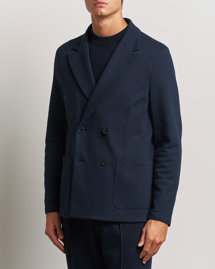 Herre | Strikkede blazere | Harris Wharf London | Double Breasted Peak Lapel Jersey Blazer Navy Twill